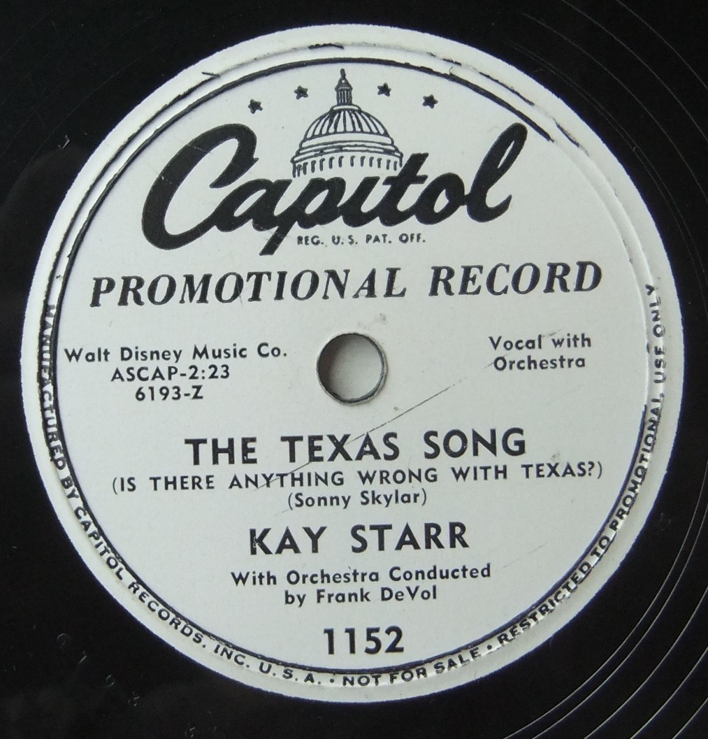 ◆ KAY STARR ◆ The Texas Song / When You ' re A Long Long Way From Home ◆ Capitol 1152 (78rpm SP promo) ◆_画像1