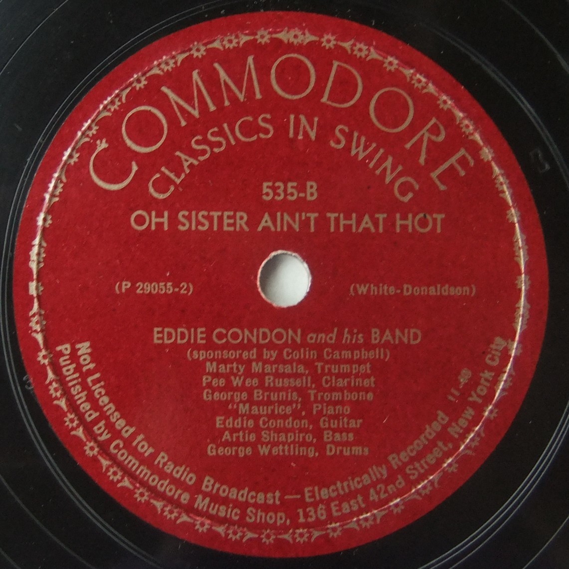 ◆ EDDIE CONDON ◆ ( You ’ re Some ) Pretty Doll / Oh Sister Ain ’ t That Hot ◆ Commodore 535 (78rpm SP) ◆_画像2