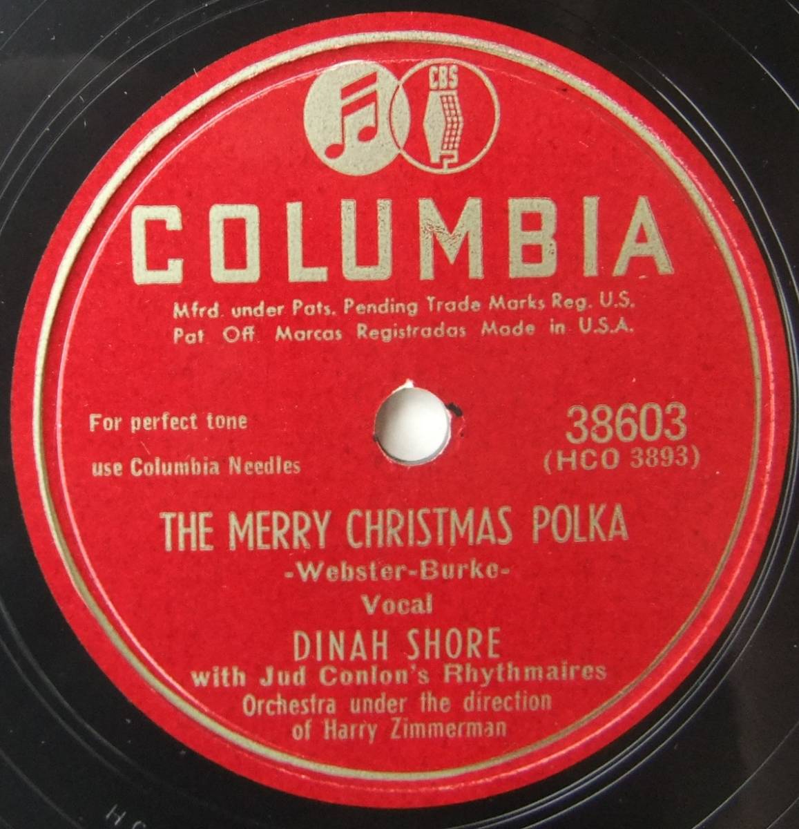 ◆ DINAH SHORE ◆ The Merry Christmas Polka / The Star Of Bethlehem ◆ Columbia 38603 (78rpm SP) ◆の画像1