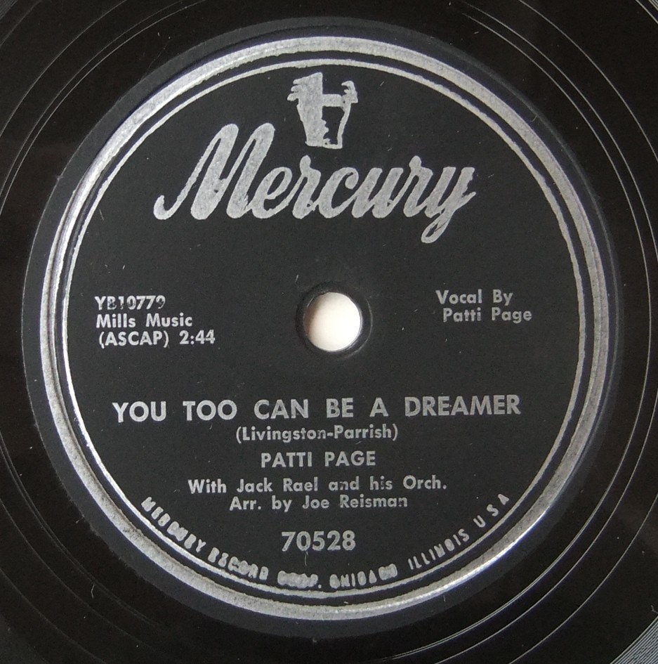 * PATTI PAGE * You Too Can Be A Dreamer / Everlovin \' * Mercury 70528 (78rpm SP) *