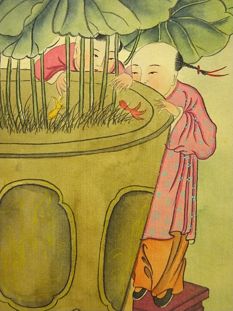 組み合わせ自由自在 大幅掛軸 菫暁娟『童子遊戯図 人物』中国画 絹本