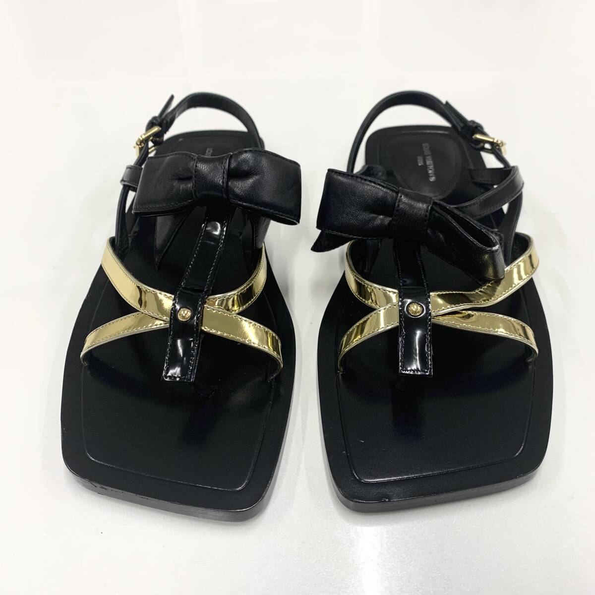 ルイヴィトン リボン フラットサンダル レザー ブラック #36(23cm