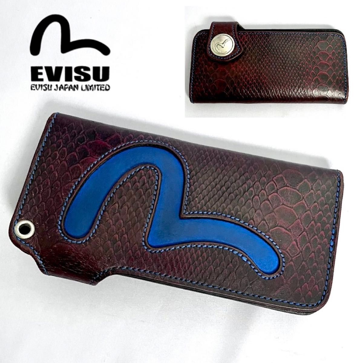 レア色】EVISU 長財布 ど根性3号 パイソン型押し レザー 長財布 レア色】EVISU 長財布 ど根性3号 パイソン型押し レザー 長財布