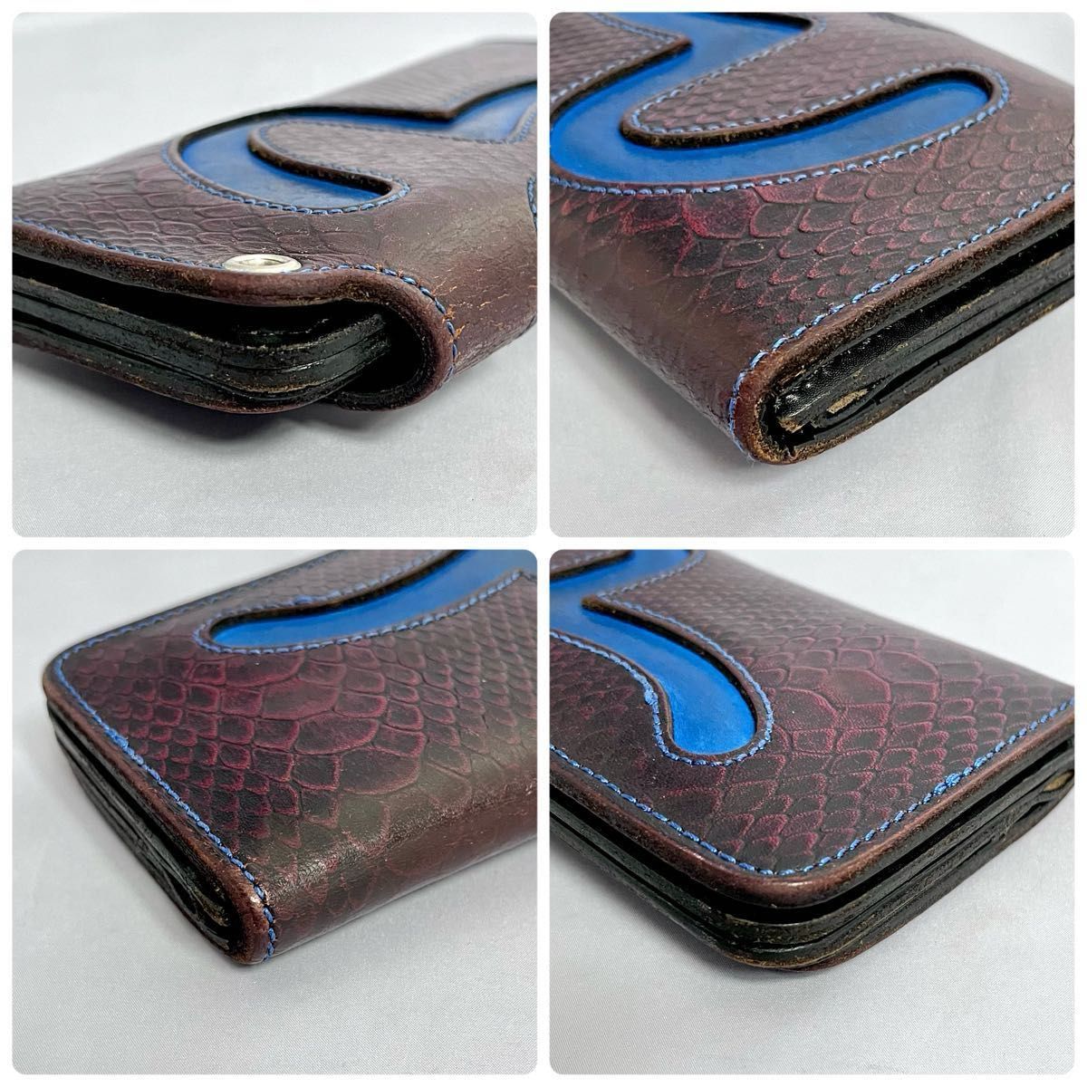 レア色】EVISU 長財布 ど根性3号 パイソン型押し レザー 長財布 レア色】EVISU 長財布 ど根性3号 パイソン型押し レザー 長財布