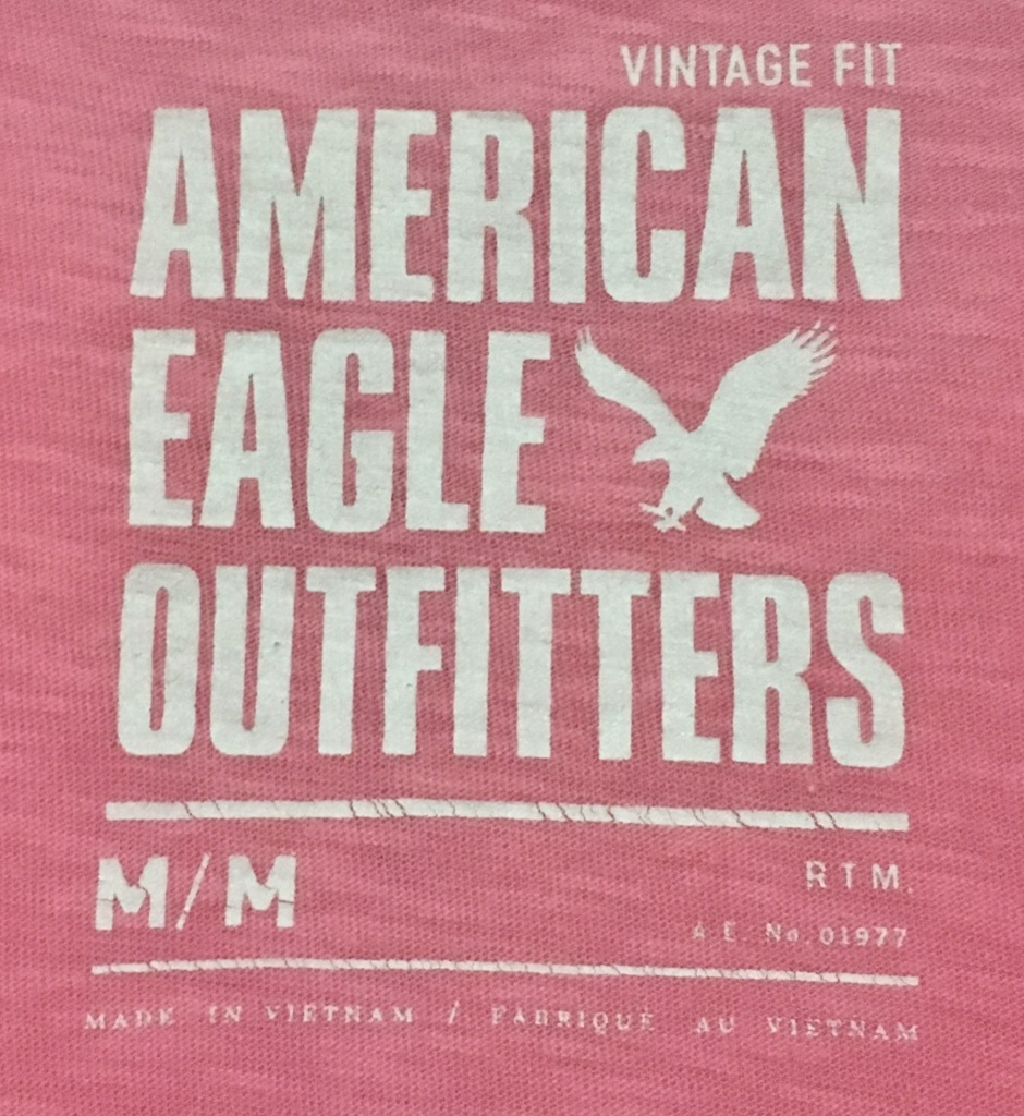 美品☆AMERICAN EAGLE アメリカンイーグル 半袖Tシャツ 半袖カットソー M/M ピンク ステンシル 英字プリント VINTAGE FIT_画像5