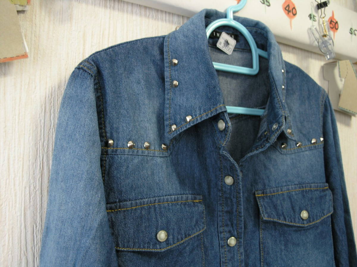 ! clothes 3100! lady's long sleeve Western Denim shirt INGNI wing a little defect : collar. tack taking М Used ~iiitomo~