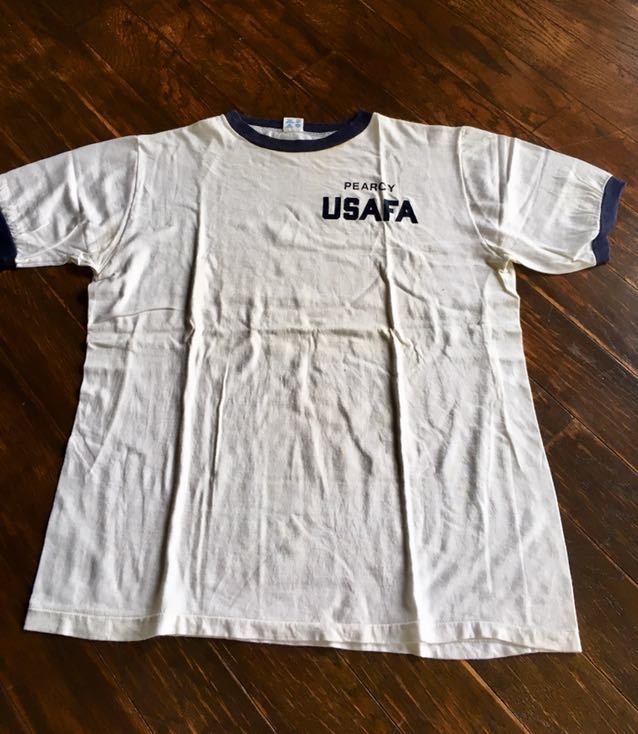 希少 80s ＵＳＡＦＡ チャンピオン 染み込みプリント リンガー Tシャツ トリコタグ size Lビンテージ 軍物 vintage ランタグ　us navy USMA_画像1