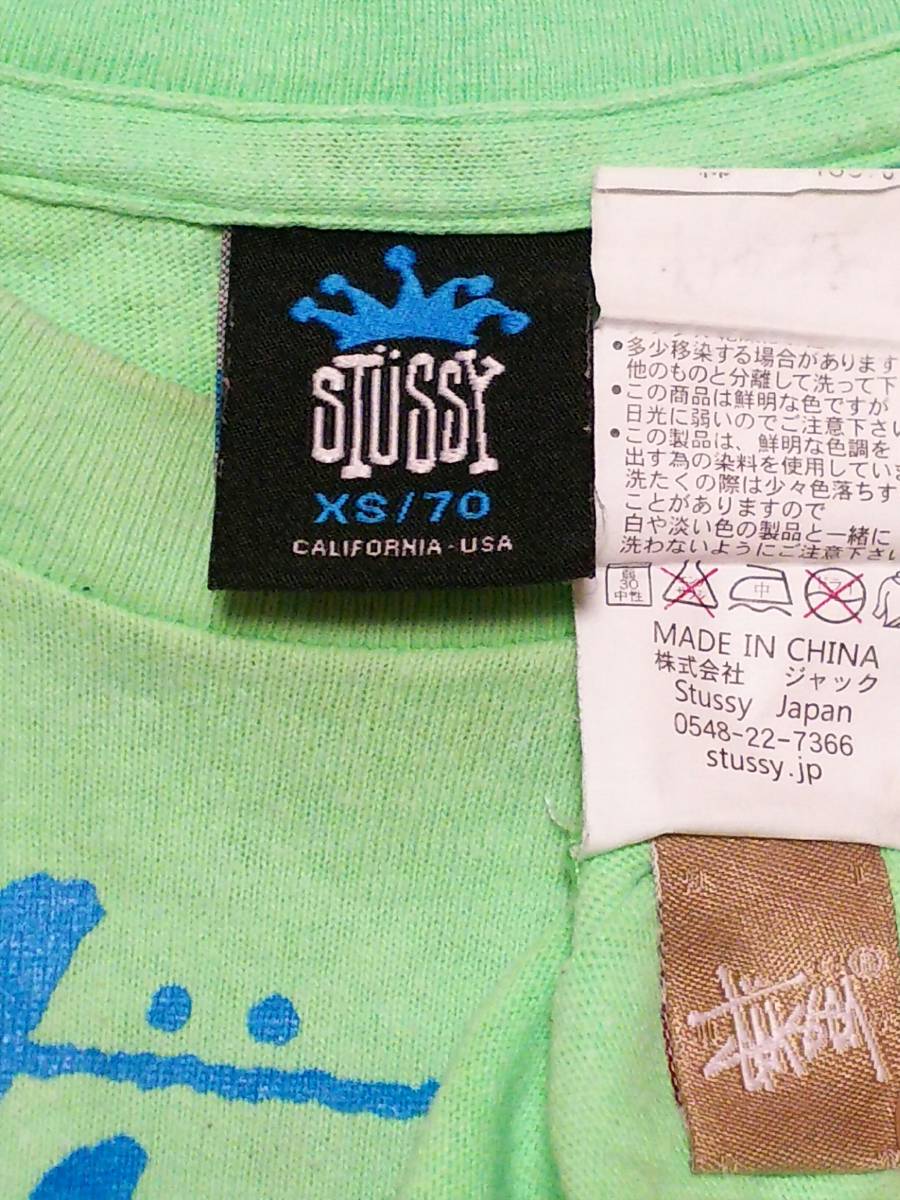 激レアUSA製ステューシーKIDSワールドツアー黄緑ライムグリーン青ブルーXS/70㎝半袖TシャツSTUSSY綿100％希少キッズ赤ちゃん1Tベビーbaby_画像7