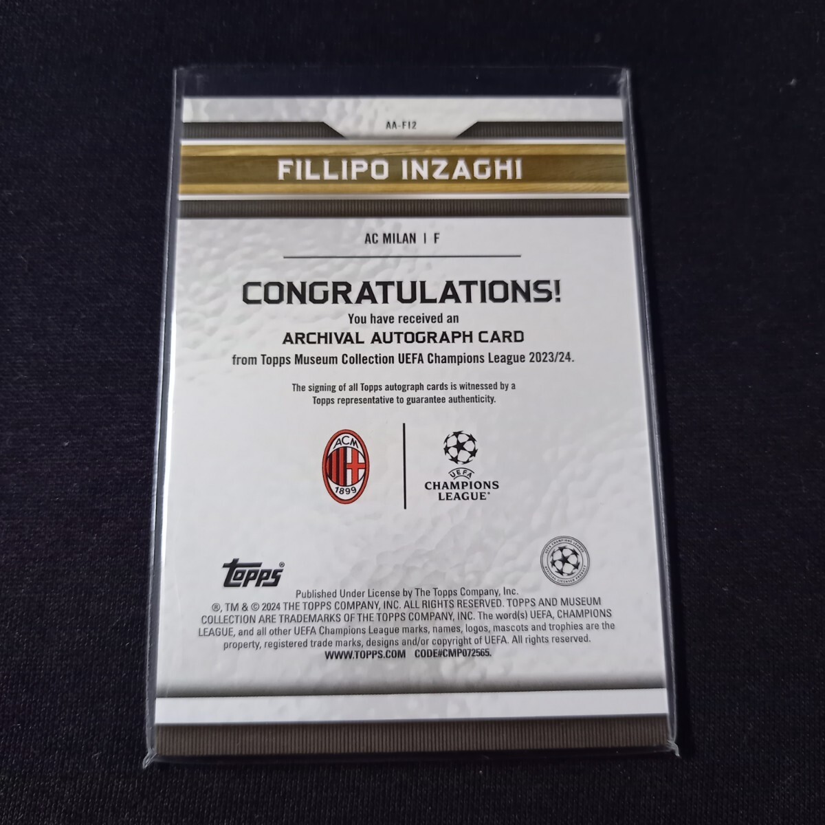 [75sili]filipo* in The -gi autograph autograph 2024 Topps Museum UEFA Fillipo Inzaghi /75 Auto Sapphire Italy representative AC MILAN