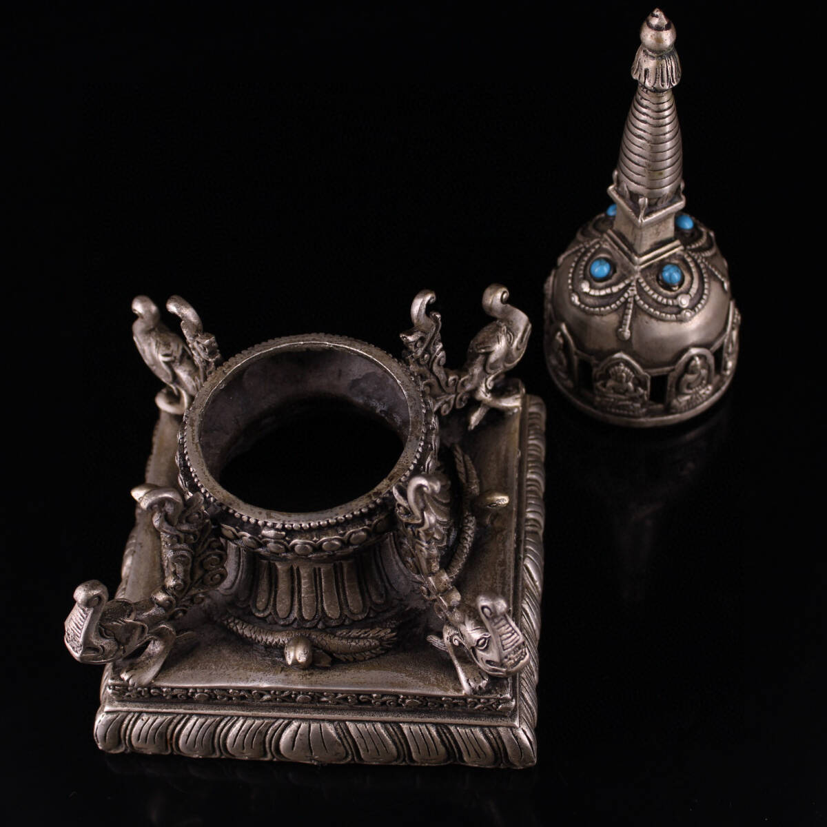 館蔵珍品 銅製 銀鍍 寶石嵌 仏塔』置物 賞物 貴重物品 収蔵品 館蔵珍品 銅製 銀鍍 寶石嵌 仏塔』置物 賞物 貴重物品 収蔵品