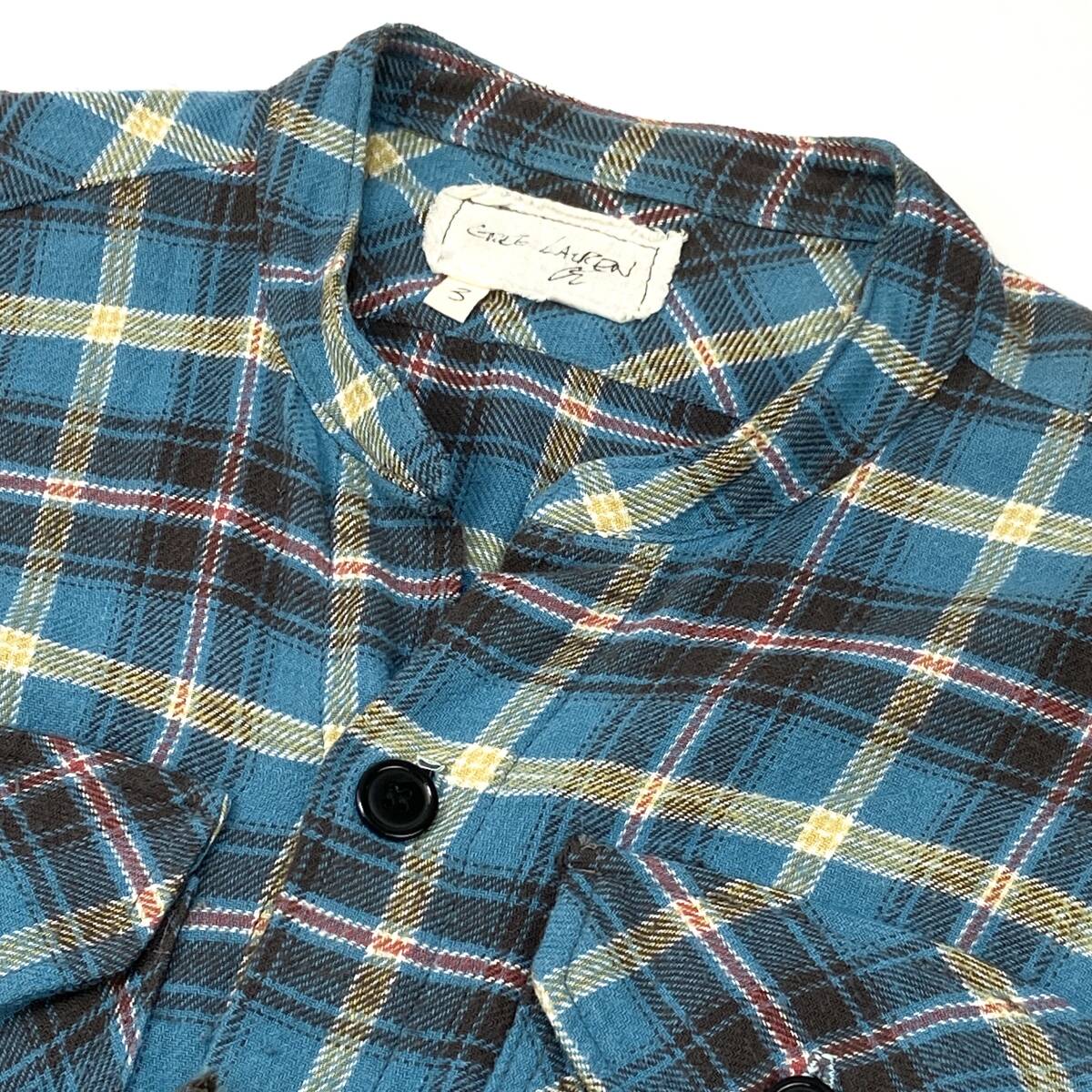 greg lauren チェックシャツ50/50 再構築デニム切替 greg lauren チェックシャツ50/50 再構築デニム切替