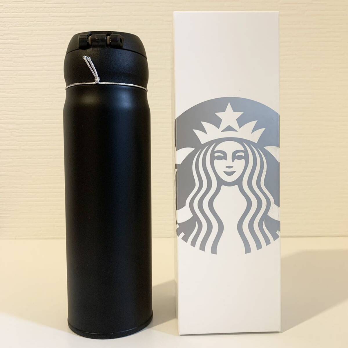 新品 スタバ ステンレスボトル 473ml 保温保冷可愛い 水筒 黒B