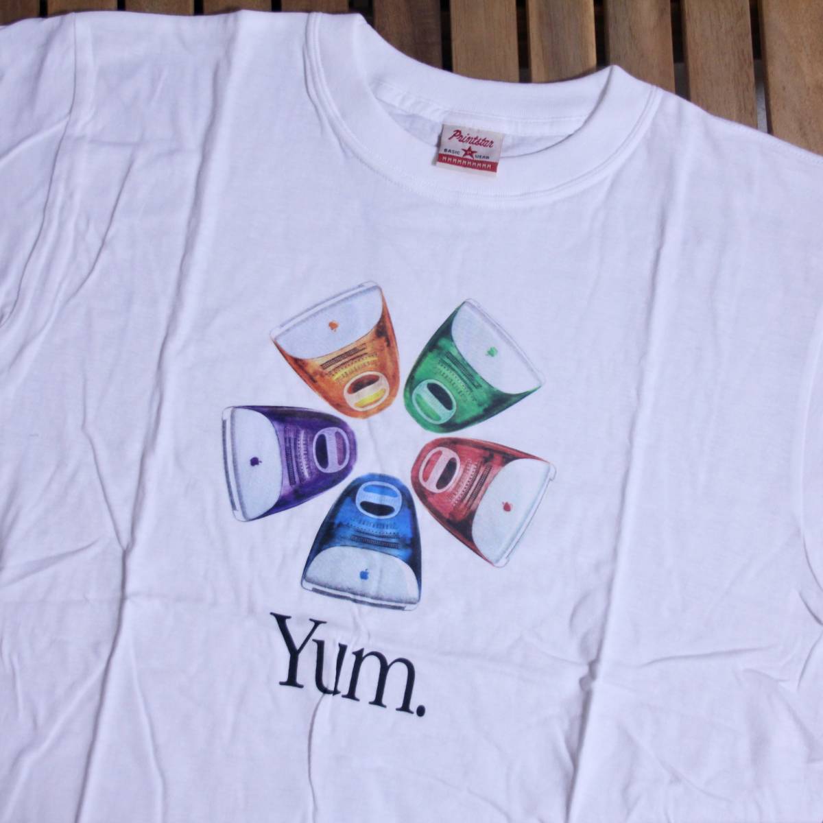 00s デッドストック レア Apple Computer アップル コンピューター iMac Yum. Tシャツ 非売品 ノベルティ Think Different レインボーロゴ