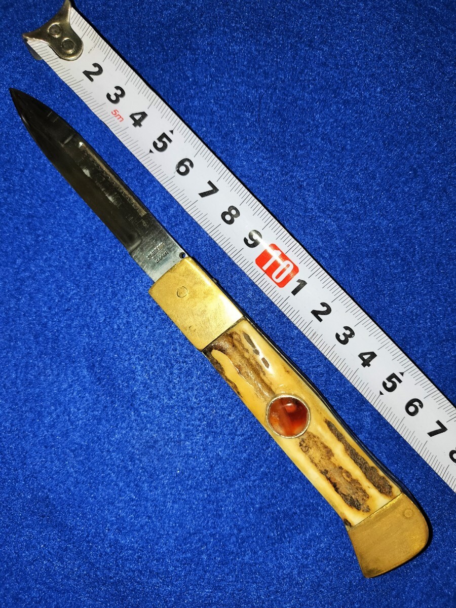 ゾーリンゲン風 鹿の角 宝石トパーズ入り 折りたたみナイフ 片刃 ゾーリンゲン風 鹿の角 宝石トパーズ入り 折りたたみナイフ 片刃