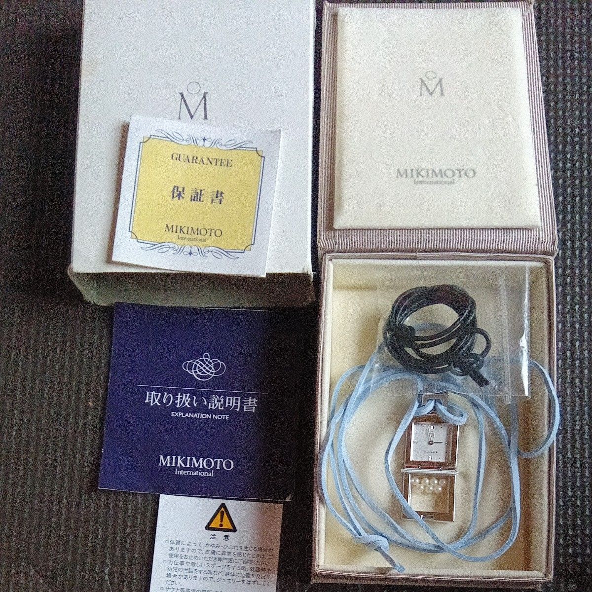 再値下げ!MIKIMOTO ミキモト ベビーパールネックレスウォッチ稼働品 箱・ギャランティ・取説・革紐2本