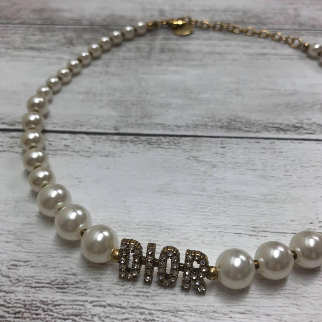 美品】Dior ディオール ロゴ ラインストーン ネックレス 美品】Dior ディオール ロゴ ラインストーン ネックレス
