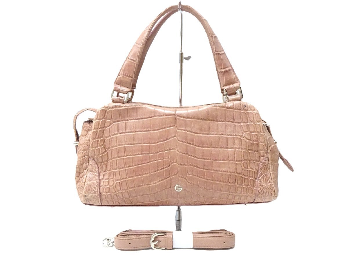GRES PARIS グレ 本革クロコダイル ピンク 2WAY ハンドバッグ GRES PARIS グレ 本革クロコダイル ピンク 2WAY ハンドバッグ