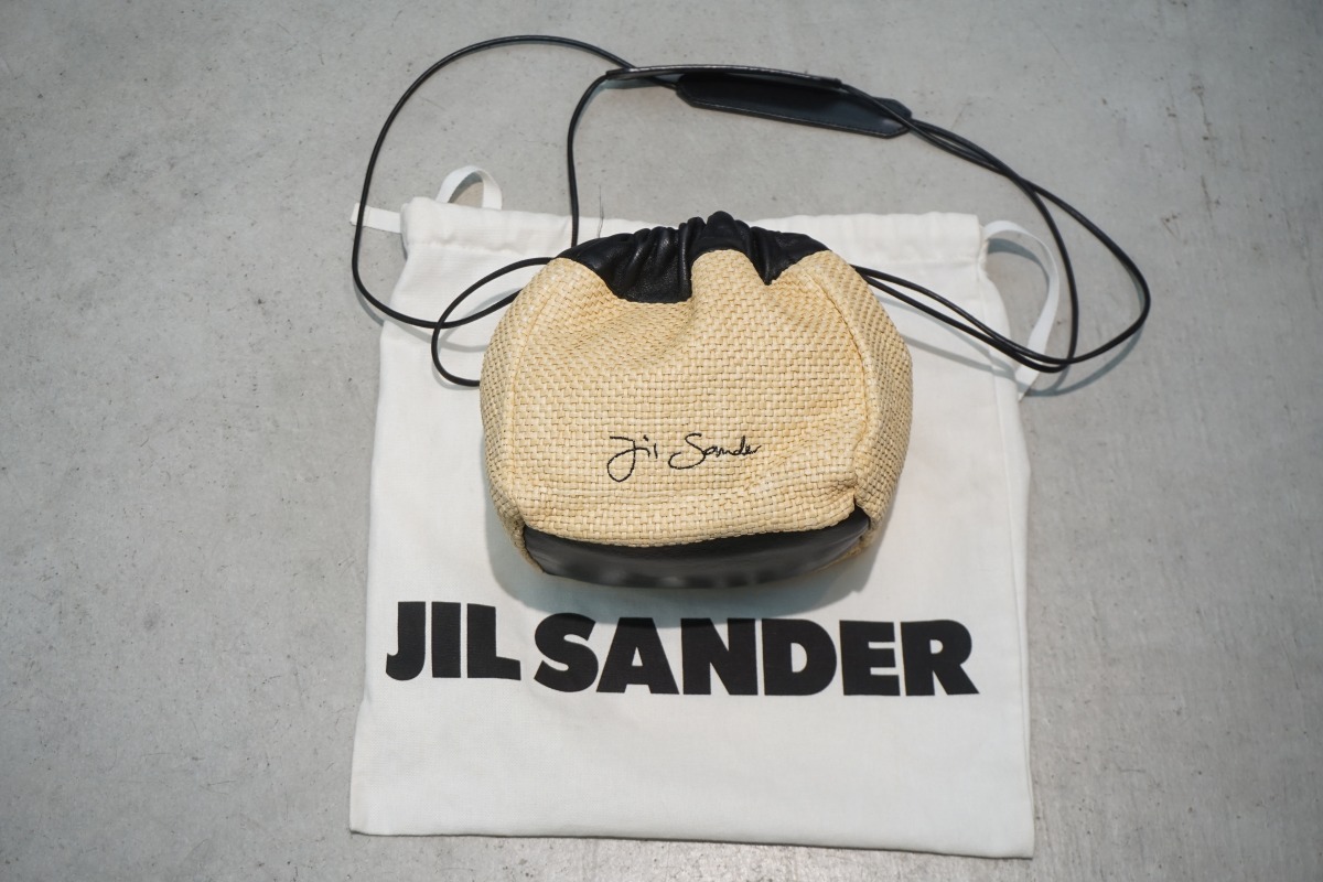 美品 正規(guī) 20SS JIL SANDER ジルサンダー ラフィア レザー ドローストリング バッグ 巾著 ボディ ポーチ JSPQ850407 WQB66007N本物715O▲