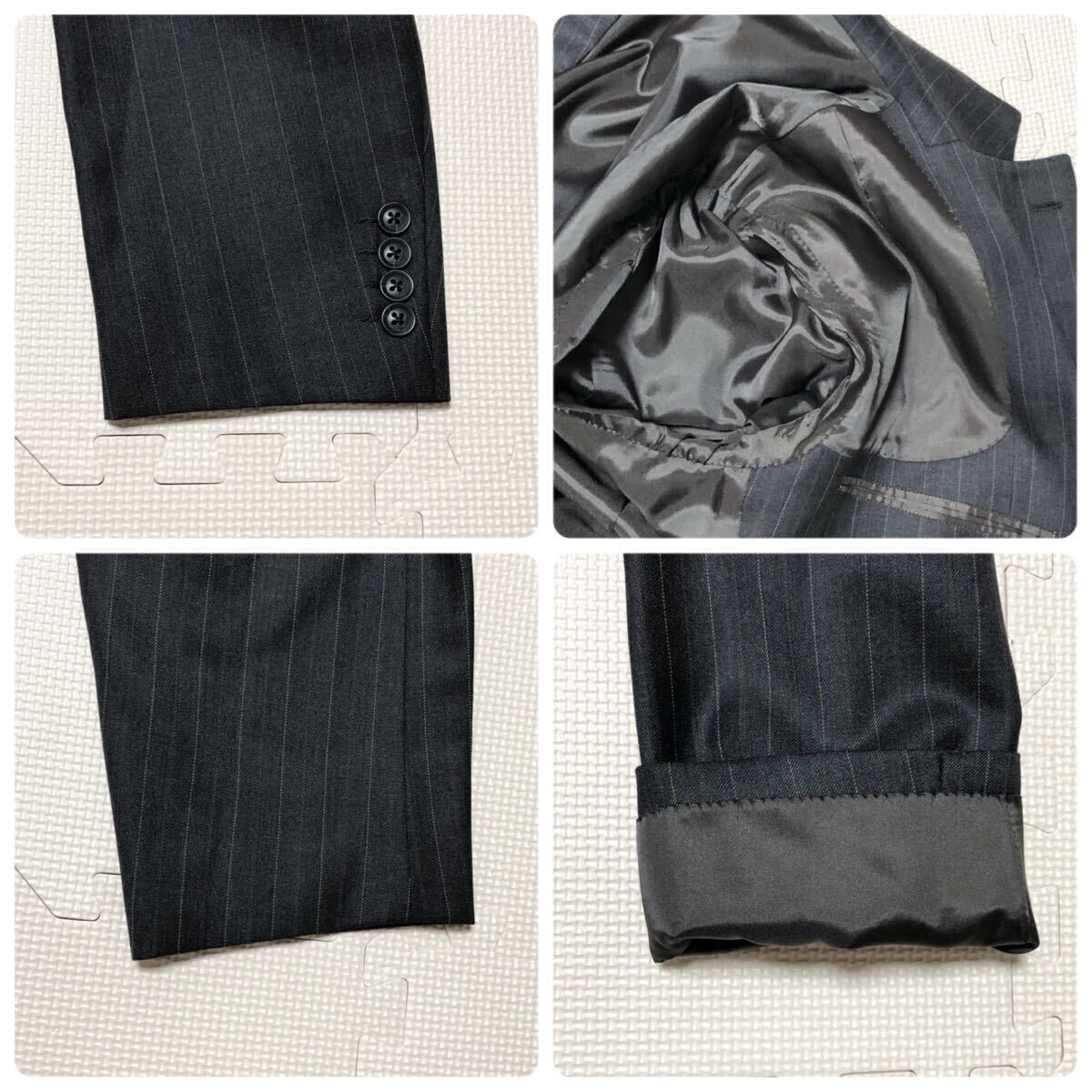 ■極美品■dunhill ORDERMADE ダンヒル スリーピーススーツ 日本製 シングル2つボタン 総裏 ブラック ストライプ マッチョ向け ■極美品■dunhill ORDERMADE ダンヒル スリーピーススーツ 日本製 シングル2つボタン 総裏 ブラック ストライプ マッチョ向け