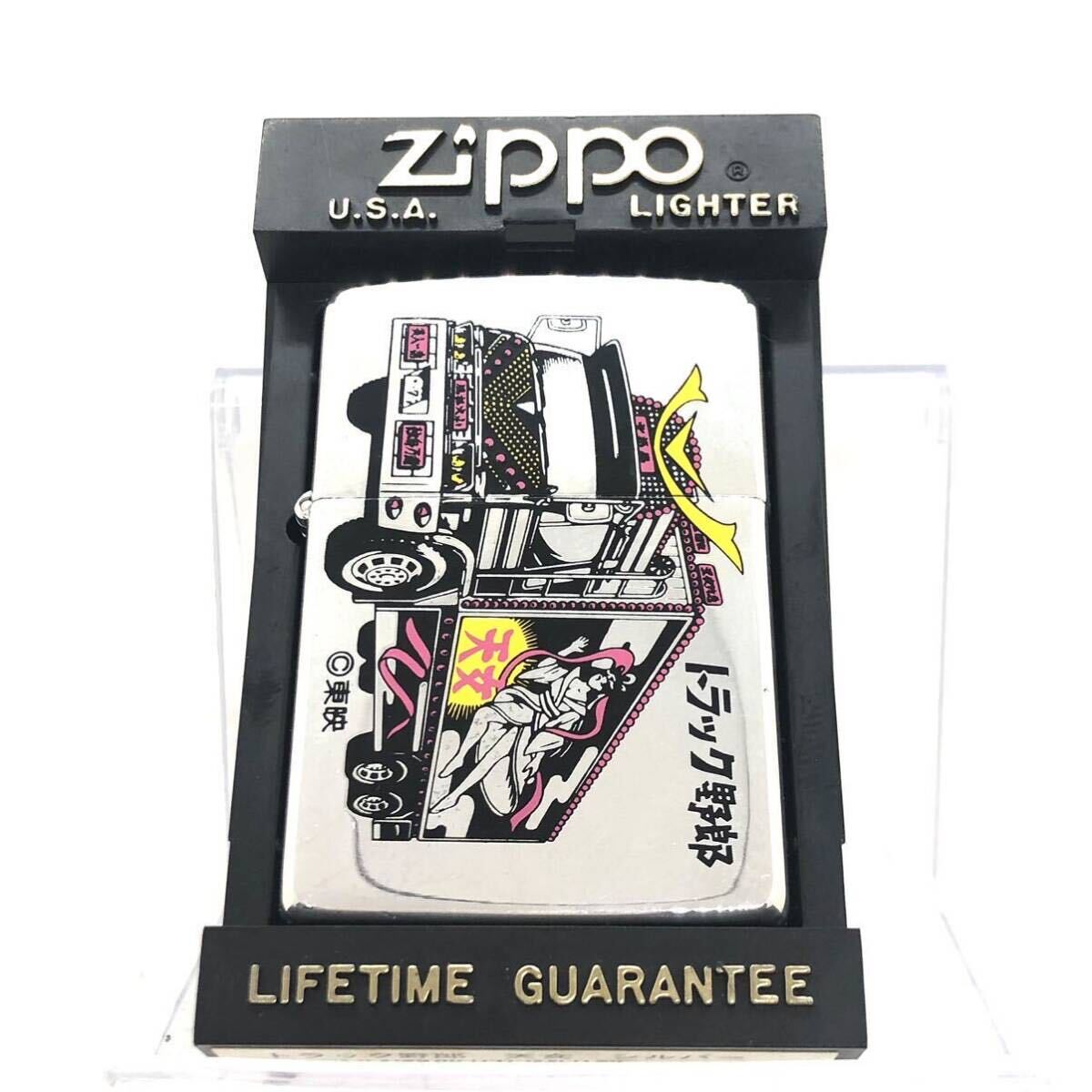 ■美品■ZIPPO ジッポー　オイルライター　トラック野郎　天女　USA製　 シルバーカラー　箱、冊子付き　火花確認済み着火可能