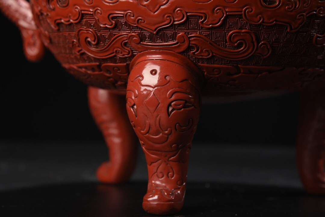 蔵友旧蔵出 漆器漆彫 剔紅 神獣紋 熏香爐 置物 古賞物 中国古玩 蔵友旧蔵出 漆器漆彫 剔紅 神獣紋 熏香爐 置物 古賞物 中国古玩