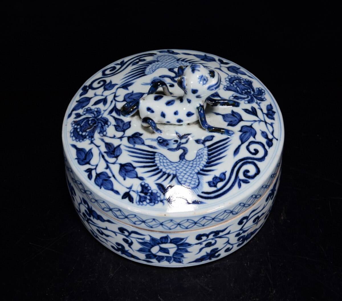 蔵友旧蔵出 元 青花 鳳紋 首飾盒 古陶瓷品 置物 古賞物 中国古玩 蔵友旧蔵出 元 青花 鳳紋 首飾盒 古陶瓷品 置物 古賞物 中国古玩