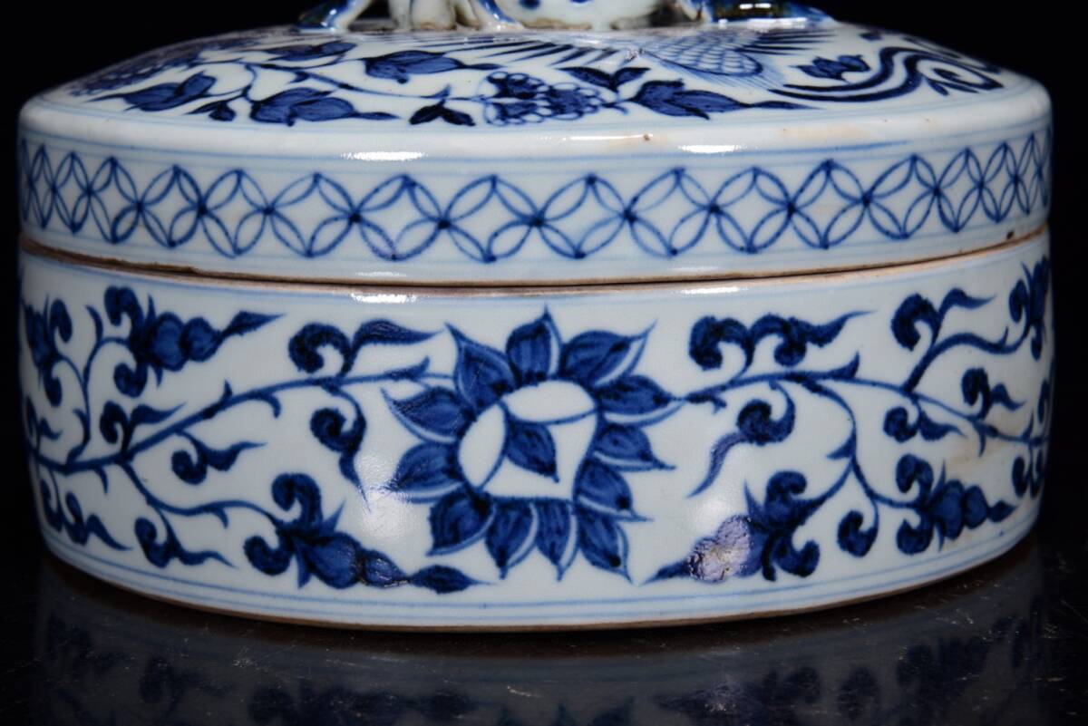 蔵友旧蔵出 元 青花 鳳紋 首飾盒 古陶瓷品 置物 古賞物 中国古玩 蔵友旧蔵出 元 青花 鳳紋 首飾盒 古陶瓷品 置物 古賞物 中国古玩