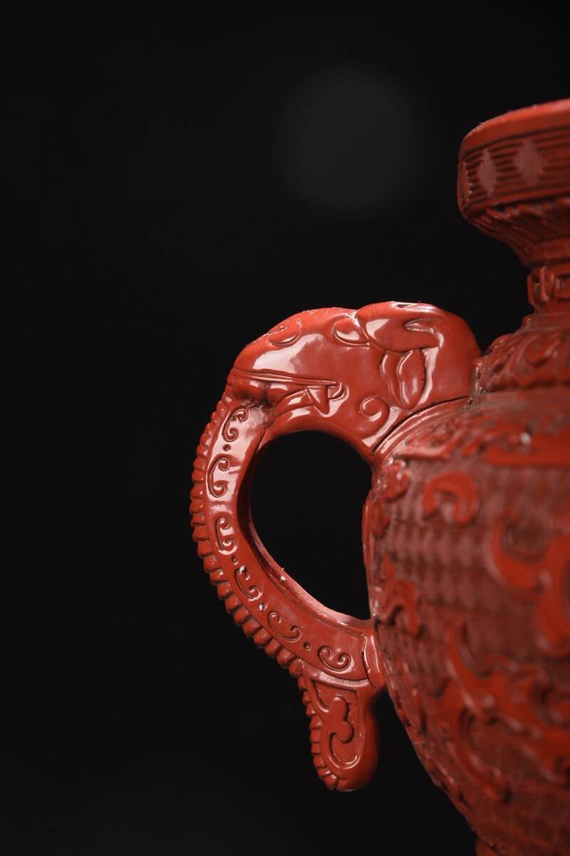 蔵友旧蔵出 漆器漆彫 剔紅 神獣紋 熏香爐 置物 古賞物 中国古玩 蔵友旧蔵出 漆器漆彫 剔紅 神獣紋 熏香爐 置物 古賞物 中国古玩