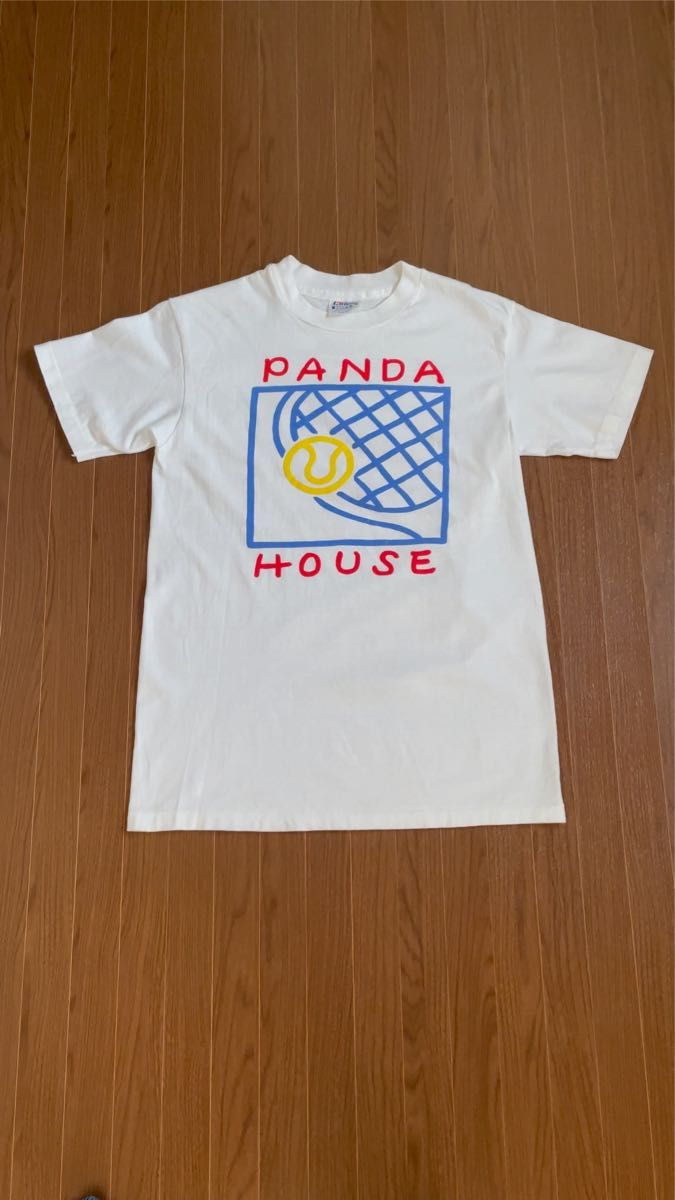 新品未使用 80s HANES パンダハウス 当時物 メンズTシャツ PANDA HOUSE 品川 テニス バドミントン 白 半袖