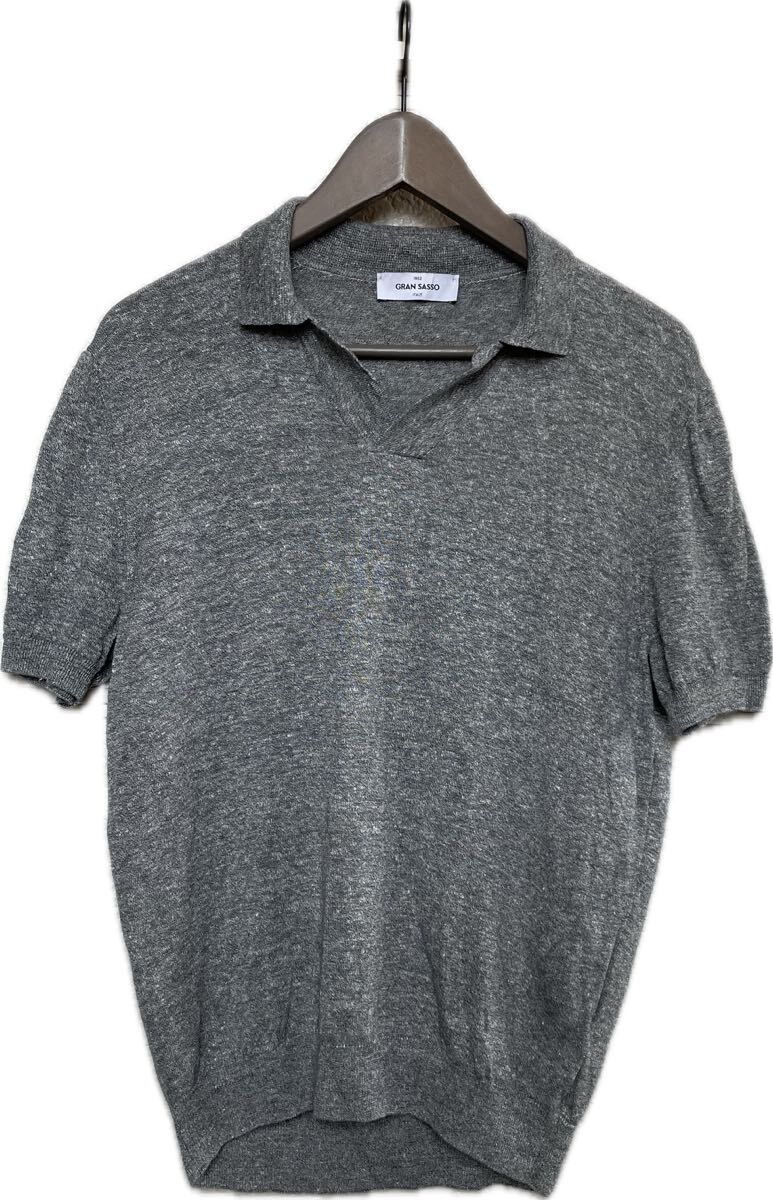 Gran Sasso グランサッソ グレー ポロシャツ フレッシュコットン 50 美品 イタリア製 GRAN SASSO コットンリネン スキッパー ニット