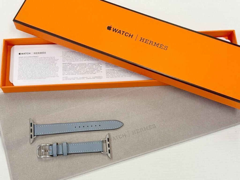 ☆希少 希少 ほぼ未使用 即決 ブルーラン Apple watch HERMES エルメス シンプルトゥール レザーバンド 45mm 44mm  42mm アップルウォッチ