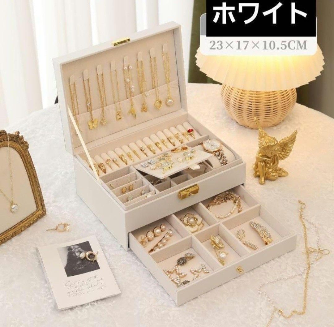 ピンク】ジュエリーボックス 引出付き 2段 鍵付き 高級合皮 ピンク】ジュエリーボックス 引出付き 2段 鍵付き 高級合皮