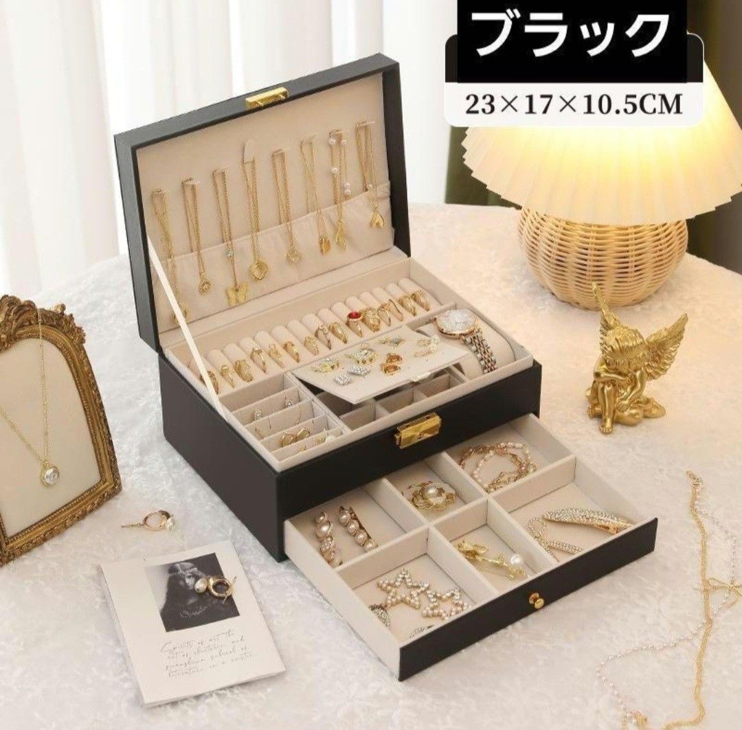 ピンク】ジュエリーボックス 引出付き 2段 鍵付き 高級合皮 ピンク】ジュエリーボックス 引出付き 2段 鍵付き 高級合皮