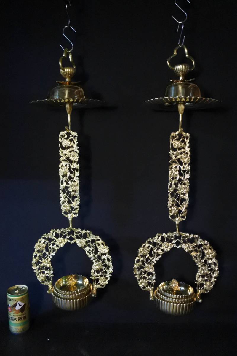 【長期展示品】リン灯　1対　真鍮製　高さ60㎝　輪灯　りんとう　仏壇　仏具　装飾品（0706J）1737 M