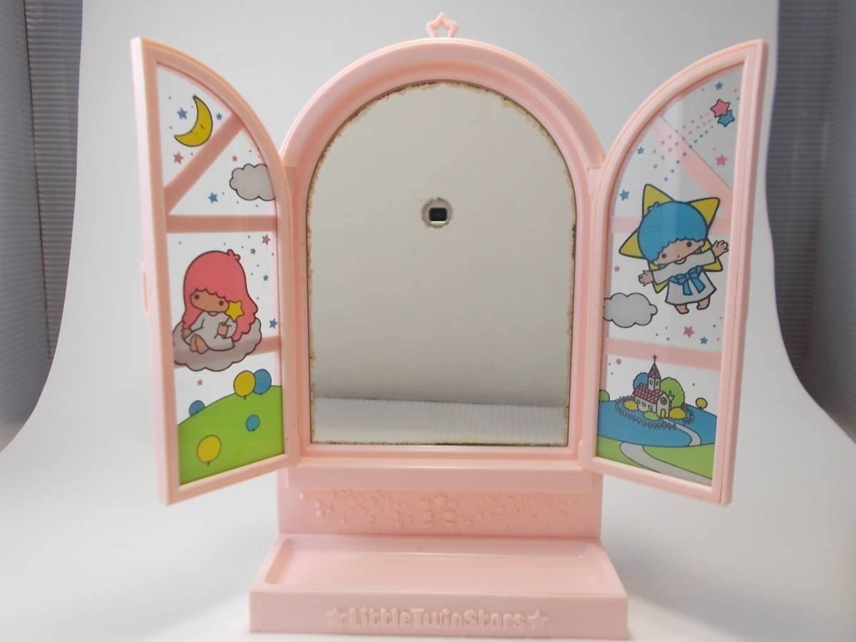  Sanrio Showa Retro the first period ki Kirara Little Twin Stars stand mirror ( pink * box attaching ) unused dead stock goods 70~80 period 