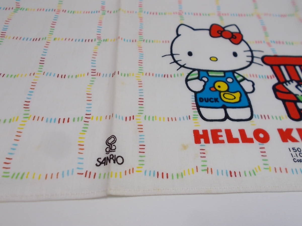  Sanrio Showa Retro the first period Hello Kitty handkerchie (FEELING GOOD?) cotton 100% unused dead stock goods 1970~80 period 