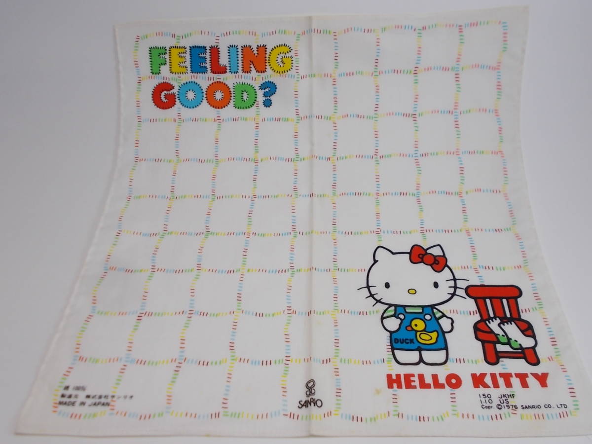  Sanrio Showa Retro the first period Hello Kitty handkerchie (FEELING GOOD?) cotton 100% unused dead stock goods 1970~80 period 