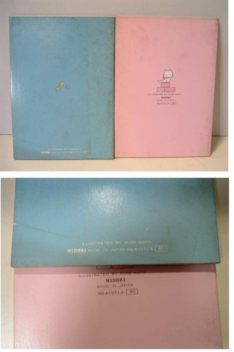 昭和レトロ 内藤ルネイラスト ミニノート JON&AMY 青・ピンク2色セット 未使用デッドストック品 1970～80年代_画像2