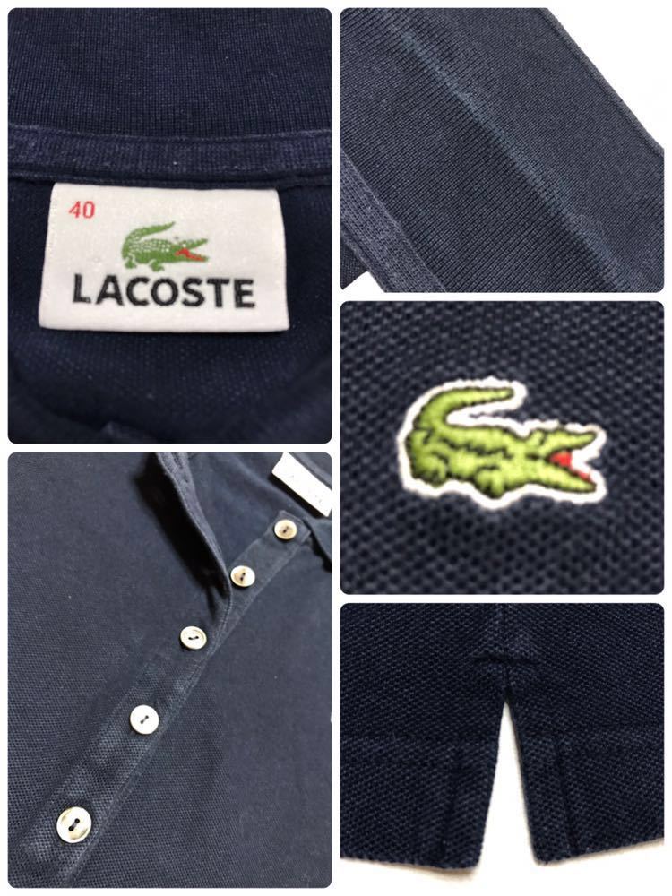 LACOSTE ラコステ レディース 鹿の子 ポロシャツ トップス サイズ40 半袖 ネイビー ファブリカ 日本製 PF169E_画像5