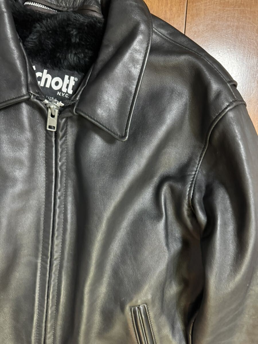 稀少 Schott ショット 米国製 652 本革 ボアライナー付 シングル 稀少 Schott ショット 米国製 652 本革 ボアライナー付 シングル