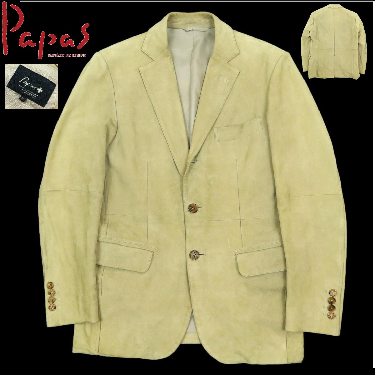 【R25】【美品】【日本製】Papas+ パパスプラス レザージャケット テーラードジャケット オールレザー やぎ革 スエード 日本製 サイズS
