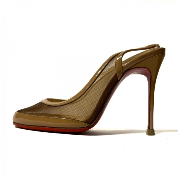 クリスチャンルブタン CHRISTIAN LOUBOUTIN サンダル 37 - エナメル（レザー）×化学繊維 ベージュ×黒 レディース アウトソール張替済 靴