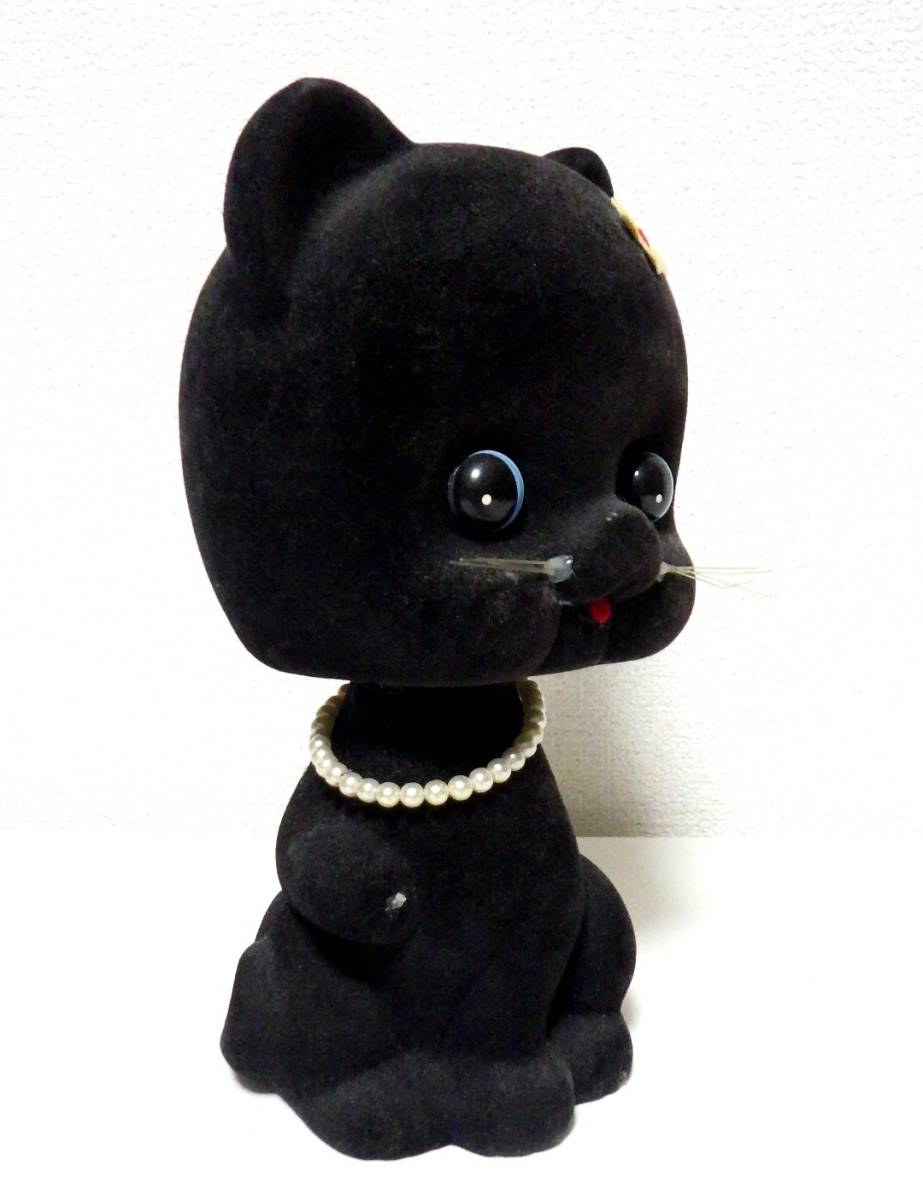 * rare * rare * Showa Retro large BIG flocky processing .... Kuroneko black cat ..... cat Chan savings box . flower total length approximately 24.5cm yawing 