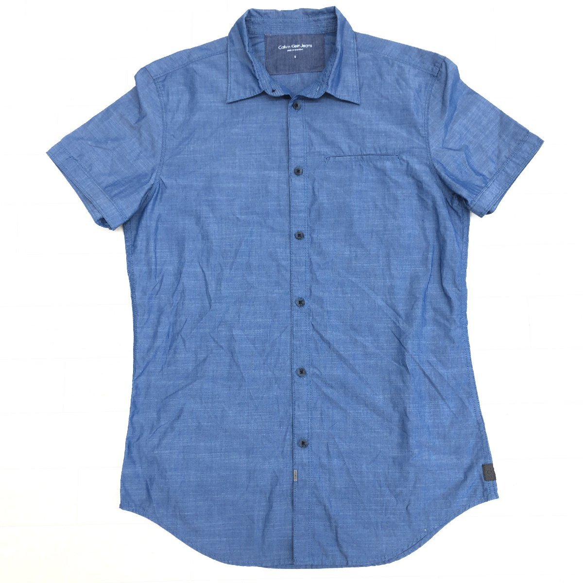 Calvin Klein Jeans カルバンクライン ショートスリーブ ダンガリーシャツ S 青系 インディゴブルー 半袖 羽織り CK メンズ 紳士