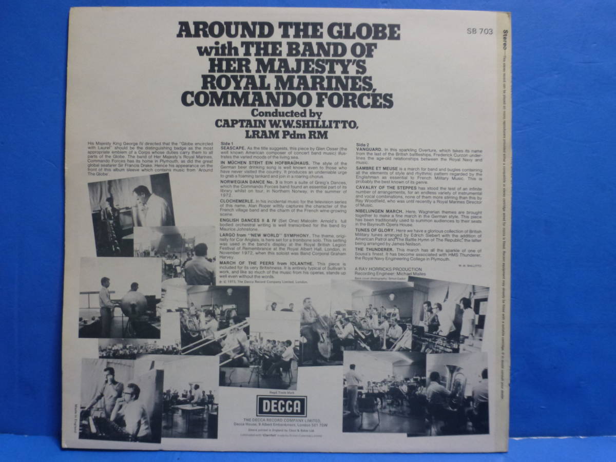LP AROUND THE GLOBE with BAND OF HER MAJESTY\'S ROYAL MARINES COMMANDO FORCES CAPTAIN W.W.SHILLITTO UK record NM- / NM- wind instrumental music March 