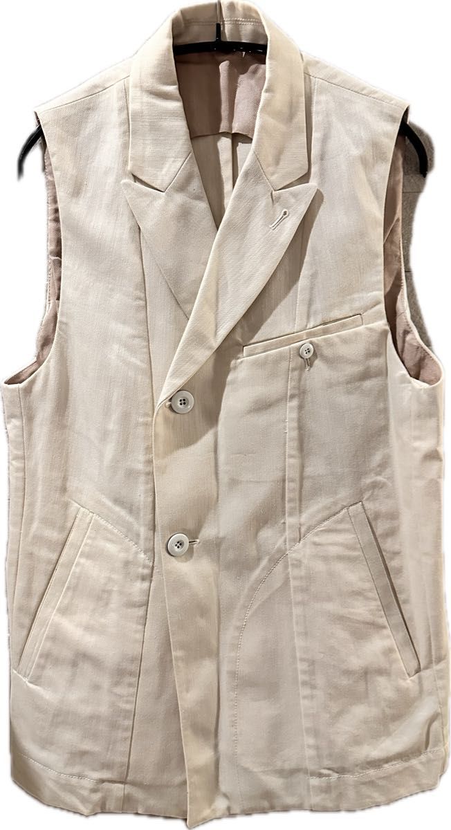 【未使用品】Ann Demeulemeester ホワイト ロングベスト ジレ Ann demeulemeester ロングジレ未使用品
