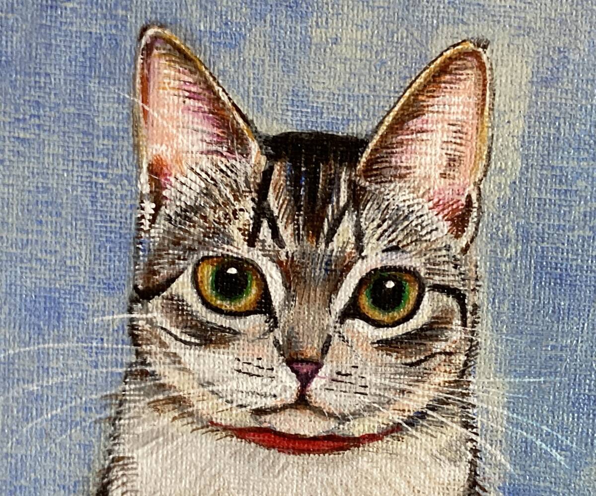 猫 シルバー猫の絵 絵画 アクリル画 ネコ インテリア 真作 504 猫 シルバー猫の絵 絵画 アクリル画 ネコ インテリア 真作 504