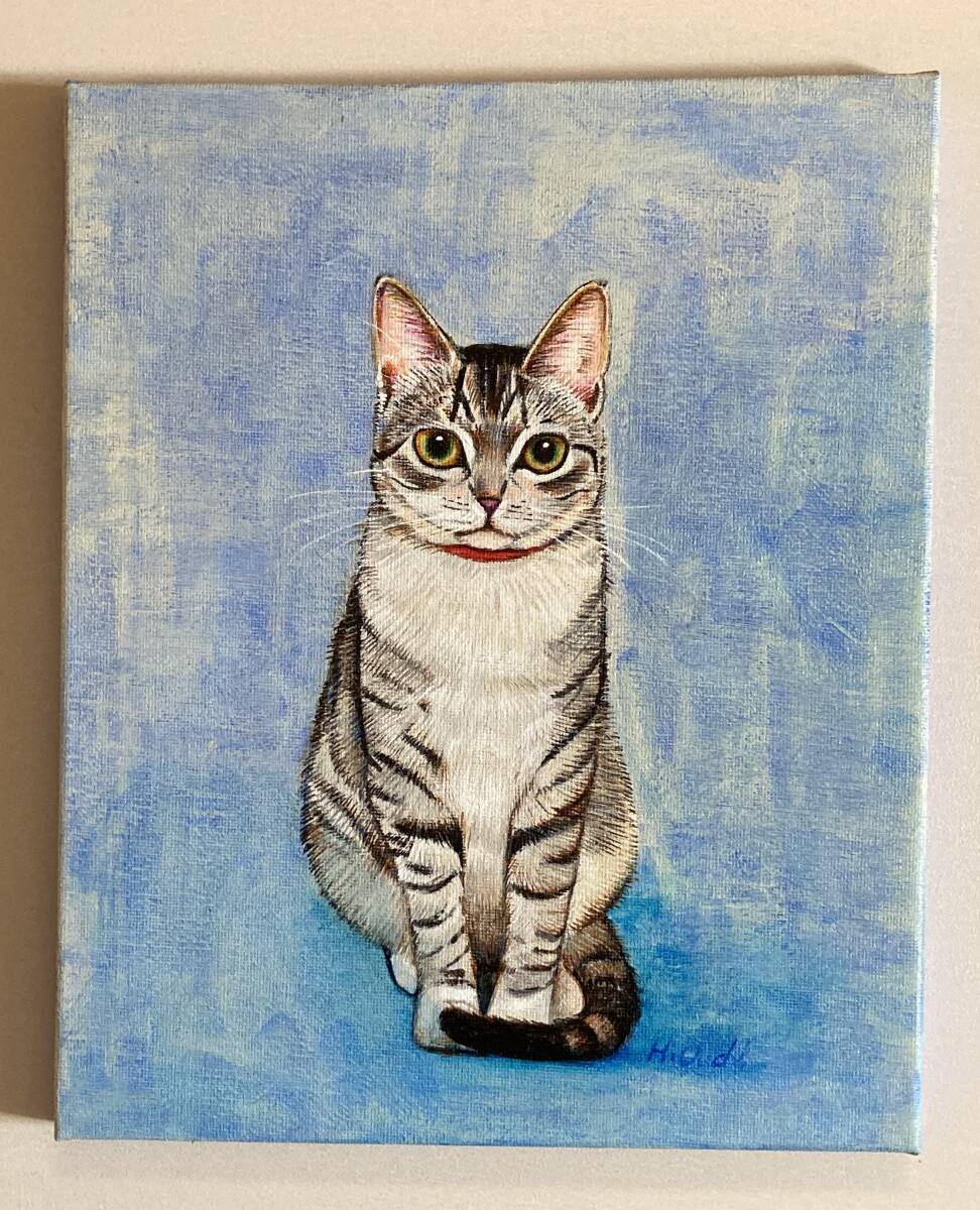 猫 シルバー猫の絵 絵画 アクリル画 ネコ インテリア 真作 504 猫 シルバー猫の絵 絵画 アクリル画 ネコ インテリア 真作 504