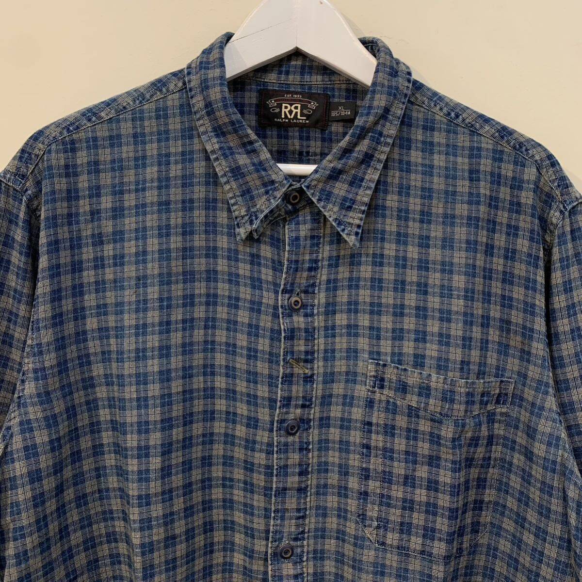 希少サイズ XL RRL Indigo Check Work Shirt ダブルアールエル 希少サイズ XL RRL Indigo Check Work Shirt ダブルアールエル