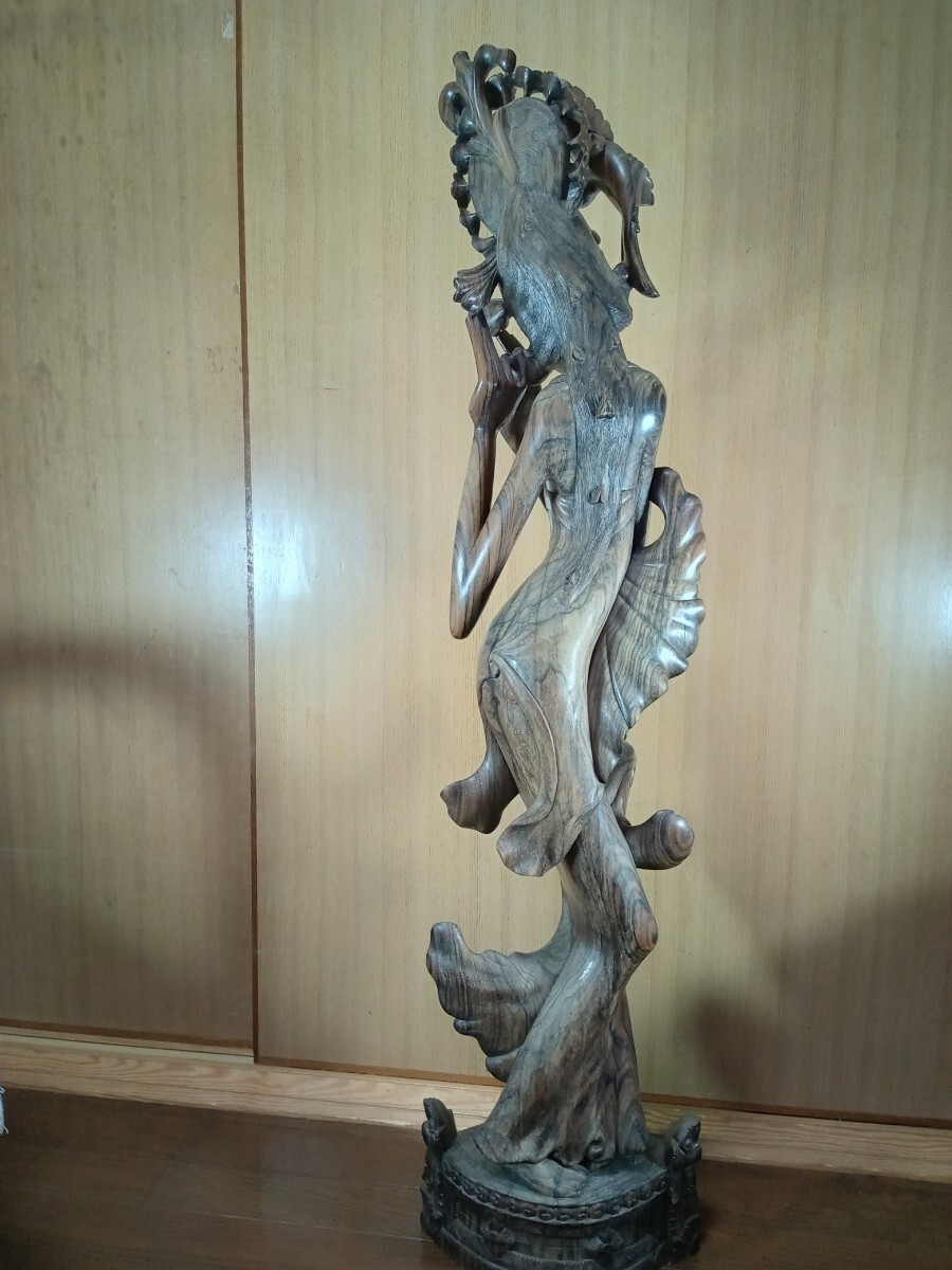 大型木彫り 細密彫刻 黒檀 女神像 置物 アジアン オブジェ 大型木彫り 細密彫刻 黒檀 女神像 置物 アジアン オブジェ